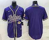 Men's Los Angeles Lakers Blank Purple With Patch Cool Base Stitched Baseball Jersey,baseball caps,new era cap wholesale,wholesale hats