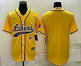 Men's Los Angeles Lakers Blank Yellow With Patch Cool Base Stitched Baseball Jersey,baseball caps,new era cap wholesale,wholesale hats