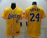 Men's Los Angeles Lakers Front #8 Back #24 Kobe Bryant Yellow Cool Base Stitched Baseball Jersey,baseball caps,new era cap wholesale,wholesale hats