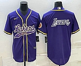 Men's Los Angeles Lakers Purple Big Logo Cool Base Stitched Baseball Jersey,baseball caps,new era cap wholesale,wholesale hats