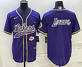 Men's Los Angeles Lakers Purple Big Logo With Patch Cool Base Stitched Baseball Jersey,baseball caps,new era cap wholesale,wholesale hats