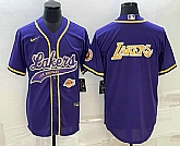 Men's Los Angeles Lakers Purple Big Logo With Patch Cool Base Stitched Baseball Jerseys,baseball caps,new era cap wholesale,wholesale hats