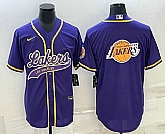 Men's Los Angeles Lakers Purple Team Big Logo Cool Base Stitched Baseball Jersey,baseball caps,new era cap wholesale,wholesale hats