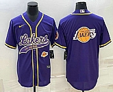 Men's Los Angeles Lakers Purple Team Big Logo With Patch Cool Base Stitched Baseball Jersey,baseball caps,new era cap wholesale,wholesale hats