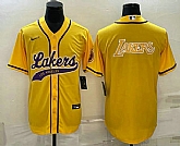 Men's Los Angeles Lakers Yellow Big Logo Cool Base Stitched Baseball Jersey,baseball caps,new era cap wholesale,wholesale hats
