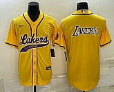 Men's Los Angeles Lakers Yellow Big Logo Cool Base Stitched Baseball Jerseys,baseball caps,new era cap wholesale,wholesale hats