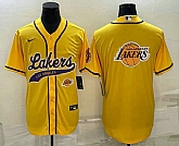 Men's Los Angeles Lakers Yellow Team Big Logo With Patch Cool Base Stitched Baseball Jersey