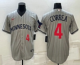 Men's Minnesota Twins #4 Carlos Correa Number 2023 Grey Home Team Cool Base Stitched Jersey,baseball caps,new era cap wholesale,wholesale hats