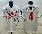 Men's Minnesota Twins #4 Carlos Correa Number White Red Stitched MLB Cool Base Nike Jersey,baseball caps,new era cap wholesale,wholesale hats