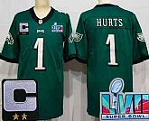 Men's Philadelphia Eagles #1 Jalen Hurts Limited Green C Patch Super Bowl LVII Vapor Jersey,baseball caps,new era cap wholesale,wholesale hats