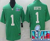 Men's Philadelphia Eagles #1 Jalen Hurts Limited Green Rush Super Bowl LVII Vapor Jersey,baseball caps,new era cap wholesale,wholesale hats