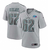 Men's Philadelphia Eagles #62 Jason Kelce Gray Super Bowl LVII Patch Atmosphere Fashion Stitched Game Jersey,baseball caps,new era cap wholesale,wholesale hats