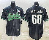 Men's Philadelphia Eagles #68 Jordan Mailata Black Pinstripe With Super Bowl LVII Patch Cool Base Stitched Baseball Jersey,baseball caps,new era cap wholesale,wholesale hats