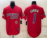 Men's Puerto Rico Baseball #1 Carlos Correa 2023 Red World Baseball Classic Stitched Jersey,baseball caps,new era cap wholesale,wholesale hats