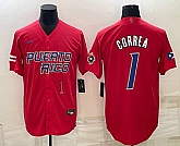 Men's Puerto Rico Baseball #1 Carlos Correa Number 2023 Red World Baseball Classic Stitched Jersey,baseball caps,new era cap wholesale,wholesale hats