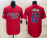 Men's Puerto Rico Baseball #12 Francisco Lindor 2023 Red World Baseball Classic Stitched Jerseys,baseball caps,new era cap wholesale,wholesale hats