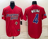 Men's Puerto Rico Baseball #4 Yadier Molina 2023 Red World Baseball Classic Stitched Jersey,baseball caps,new era cap wholesale,wholesale hats