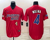 Men's Puerto Rico Baseball #4 Yadier Molina Number 2023 Red World Baseball Classic Stitched Jersey,baseball caps,new era cap wholesale,wholesale hats