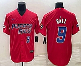 Men's Puerto Rico Baseball #9 Javier Baez Number 2023 Red World Baseball Classic Stitched Jersey,baseball caps,new era cap wholesale,wholesale hats