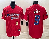 Men's Puerto Rico Baseball #9 Javier Baez Number 2023 Red World Baseball Classic Stitched Jerseys,baseball caps,new era cap wholesale,wholesale hats