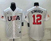 Men's USA Baseball #12 Kyle Schwarber 2023 White World Baseball Classic Stitched Jersey,baseball caps,new era cap wholesale,wholesale hats