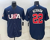 Men's USA Baseball #22 Clayton Kershaw 2023 Navy World Baseball Classic Stitched Jersey,baseball caps,new era cap wholesale,wholesale hats