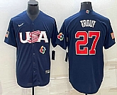 Men's USA Baseball #27 Mike Trout 2023 Navy World Baseball Classic Stitched Jersey,baseball caps,new era cap wholesale,wholesale hats