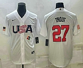 Men's USA Baseball #27 Mike Trout 2023 White World Baseball Classic Replica Stitched Jersey,baseball caps,new era cap wholesale,wholesale hats
