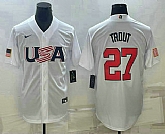 Men's USA Baseball #27 Mike Trout 2023 White World Baseball Classic Replica Stitched Jerseys,baseball caps,new era cap wholesale,wholesale hats