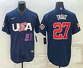 Men's USA Baseball #27 Mike Trout Number 2023 Navy World Baseball Classic Stitched Jersey,baseball caps,new era cap wholesale,wholesale hats