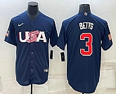 Men's USA Baseball #3 Mookie Betts 2023 Navy World Baseball Classic Stitched Jerseys,baseball caps,new era cap wholesale,wholesale hats