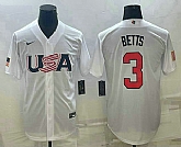 Men's USA Baseball #3 Mookie Betts 2023 White World Baseball Classic Replica Stitched Jersey,baseball caps,new era cap wholesale,wholesale hats