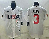 Men's USA Baseball #3 Mookie Betts 2023 White World Baseball Classic Replica Stitched Jerseys,baseball caps,new era cap wholesale,wholesale hats