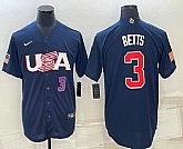 Men's USA Baseball #3 Mookie Betts Number 2023 Navy World Baseball Classic Stitched Jersey,baseball caps,new era cap wholesale,wholesale hats