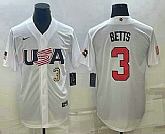 Men's USA Baseball #3 Mookie Betts Number 2023 White World Baseball Classic Replica Stitched Jersey,baseball caps,new era cap wholesale,wholesale hats