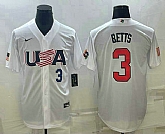 Men's USA Baseball #3 Mookie Betts Number 2023 White World Baseball Classic Replica Stitched Jerseys,baseball caps,new era cap wholesale,wholesale hats