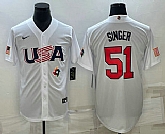 Men's USA Baseball #51 Brady Singer 2023 White World Baseball Classic Stitched Jersey,baseball caps,new era cap wholesale,wholesale hats