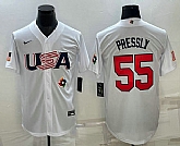 Men's USA Baseball #55 Ryan Pressly 2023 White World Baseball Classic Stitched Jersey,baseball caps,new era cap wholesale,wholesale hats