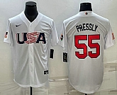 Men's USA Baseball #55 Ryan Pressly 2023 White World Baseball Classic Stitched Jerseys,baseball caps,new era cap wholesale,wholesale hats