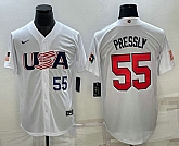 Men's USA Baseball #55 Ryan Pressly Number 2023 White World Baseball Classic Stitched Jersey,baseball caps,new era cap wholesale,wholesale hats