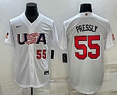 Men's USA Baseball #55 Ryan Pressly Number 2023 White World Baseball Classic Stitched Jerseys,baseball caps,new era cap wholesale,wholesale hats