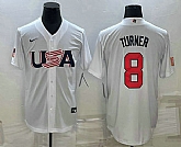 Men's USA Baseball #8 Trea Turner 2023 White World Baseball Classic Stitched Jersey,baseball caps,new era cap wholesale,wholesale hats