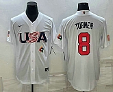 Men's USA Baseball #8 Trea Turner 2023 White World Baseball Classic Stitched Jerseys,baseball caps,new era cap wholesale,wholesale hats