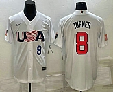 Men's USA Baseball #8 Trea Turner Number 2023 White World Baseball Classic Stitched Jersey,baseball caps,new era cap wholesale,wholesale hats