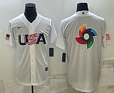 Men's USA Baseball 2023 White World Baseball Big Logo With Patch Classic Replica Stitched Jersey,baseball caps,new era cap wholesale,wholesale hats