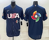 Men's USA Baseball Blank 2023 Navy World Baseball Big Logo Classic Stitched Jersey,baseball caps,new era cap wholesale,wholesale hats