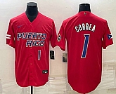 Mens Puerto Rico Baseball #1 Carlos Correa Number 2023 Red World Baseball Classic Stitched Jersey,baseball caps,new era cap wholesale,wholesale hats