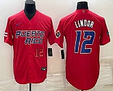 Mens Puerto Rico Baseball #12 Francisco Lindor Number 2023 Red World Baseball Classic Stitched Jersey,baseball caps,new era cap wholesale,wholesale hats