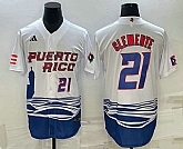 Mens Puerto Rico Baseball #21 Roberto Clemente Number 2023 White World Baseball Classic Stitched Jersey,baseball caps,new era cap wholesale,wholesale hats