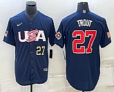 Mens USA Baseball #27 Mike Trout Number 2023 Navy World Baseball Classic Stitched Jersey,baseball caps,new era cap wholesale,wholesale hats
